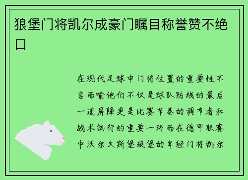 狼堡门将凯尔成豪门瞩目称誉赞不绝口